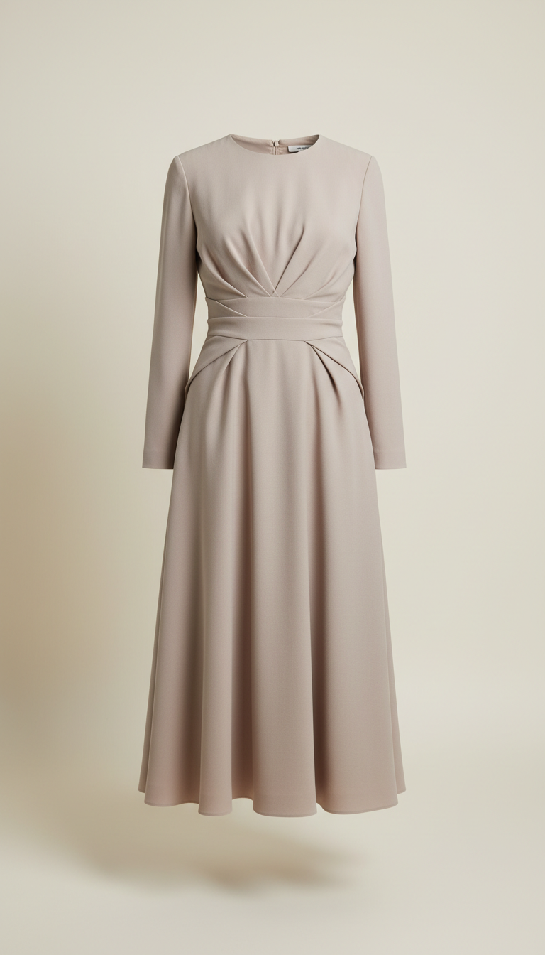Pale Taupe Sculpted Midi Dress